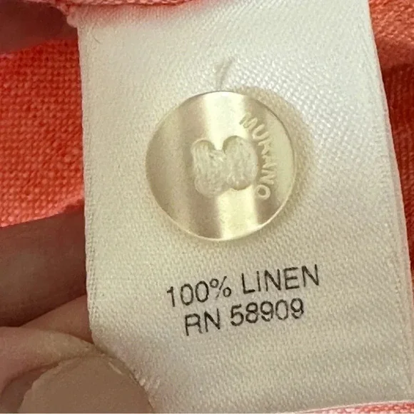 Baird McNutt Linen Short Sleeve Button Down Peach Sz Large Classic Breezy Beach - Picture 4 of 12